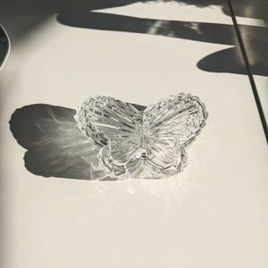 Vintage Clear Crystal Glass Butterfly Shaped Trinket Dish with Lid, Jewelry Box